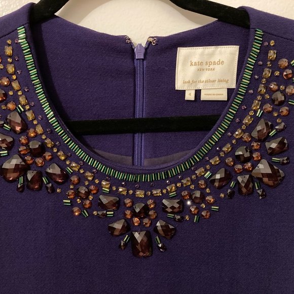 Sale! Kate Spade Purple Jeweled Shift Dress - Sz 4 - Picture 5 of 8
